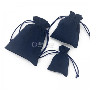 Wholesale Custom Logo Blue Flannel Velvet Pouch Gift Drawstring Bag Packaging Velvet Jewelry Pouch