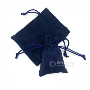 Borsa con coulisse regalo in velluto di flanella blu con logo personalizzato all'ingrosso. Custodia per gioielli in velluto