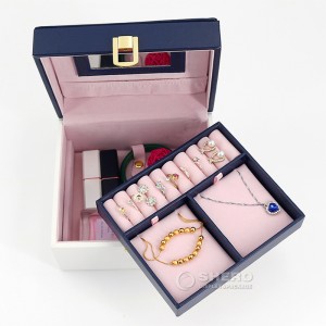 Caja de almacenamiento de cuero de encargo de lujo de la joyería del estuche de viaje del organizador de la joyería del regalo del logotipo para la joyería