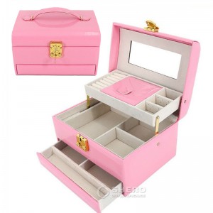 Caja de almacenamiento organizadora portátil de cuero PU, caja de regalo de joyería al por mayor, joyero de viaje personalizado de lujo con espejo
