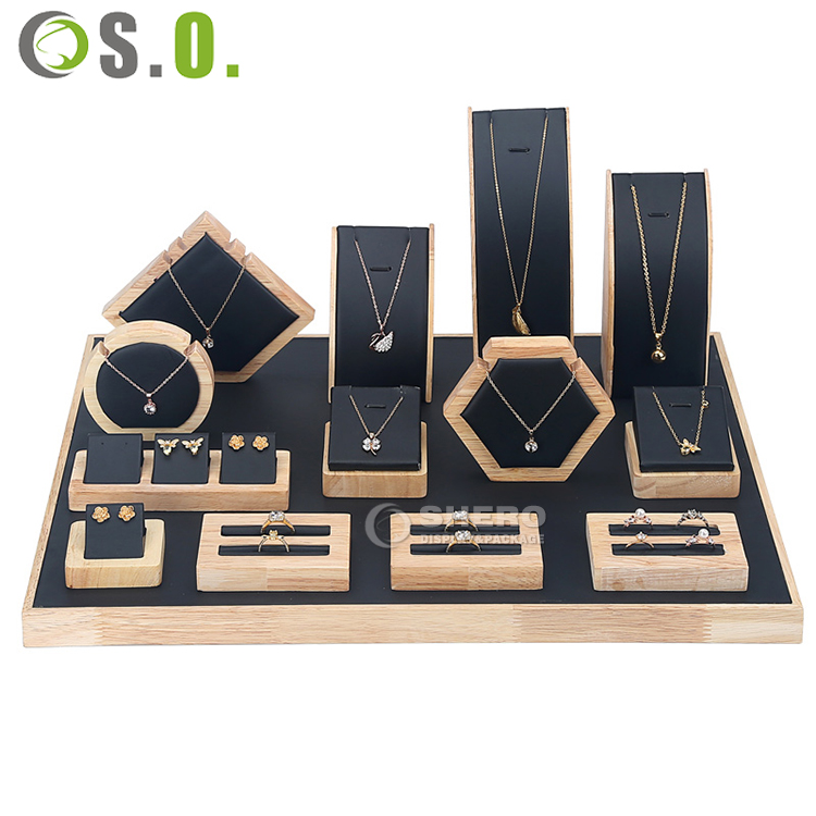 Shero Luxury Shop Counter Bracelet Loket Kalung Cincin Perhiasan Kayu Display Stand Set Dengan Kualiti Yang Baik