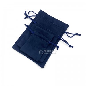 Borsa con coulisse regalo in velluto di flanella blu con logo personalizzato all'ingrosso. Custodia per gioielli in velluto