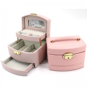 Luxury white Jewelry Organizer PU leather Jewelry packaging case with Mirror Desktop Storage Jewelry Box with lock in stock