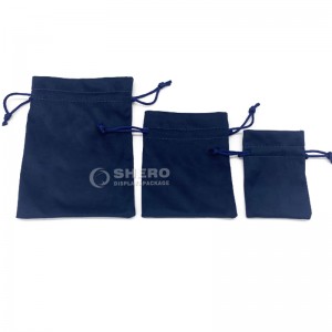 Borsa con coulisse regalo in velluto di flanella blu con logo personalizzato all'ingrosso. Custodia per gioielli in velluto