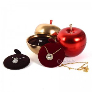 New Arrival Creative Metal Golden Jewelry gift  Ring Pendant box apple shaped for Christmas Jewelry