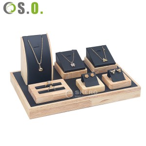 Bamboo & Black Velvet Jewelry Display Set Multi-Piece Stand for Rings Necklaces Earrings and Bracelets