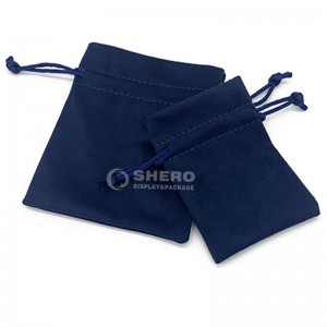 Wholesale Custom Logo Blue Flannel Velvet Pouch Gift Drawstring Bag Packaging Velvet Jewelry Pouch