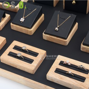 Bamboo & Black Velvet Jewelry Display Set Multi-Piece Stand for Rings Necklaces Earrings and Bracelets