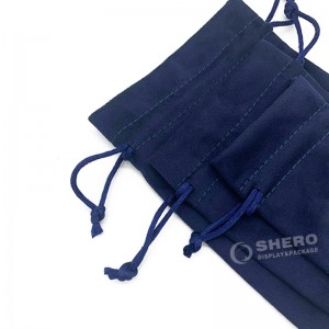 Wholesale Custom Logo Blue Flannel Velvet Pouch Gift Drawstring Bag Packaging Velvet Jewelry Pouch