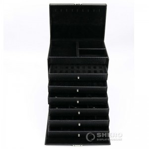 High End Black Leather Multi-Layers Jewelry Case With Handle Lock For Ring Necklace