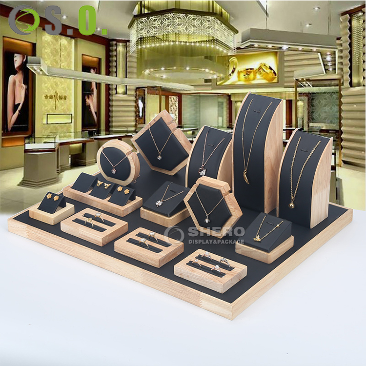 Complete Wooden Jewelry Display Tray Kit Retail Organizer Stand for Boutiques Markets & Trade Shows