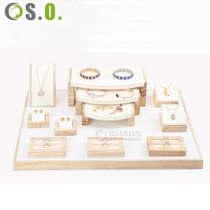 Bamboo & Black Velvet Jewelry Display Set Multi-Piece Stand for Rings Necklaces Earrings and Bracelets