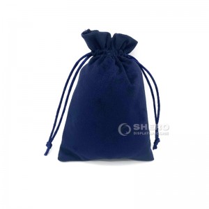 Borsa con coulisse regalo in velluto di flanella blu con logo personalizzato all'ingrosso. Custodia per gioielli in velluto