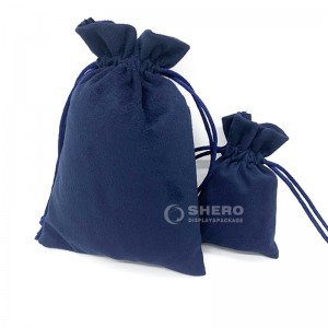 Bolsa de empaquetado azul de la joyería del terciopelo del bolso de lazo del regalo de la bolsa del terciopelo de la franela del logotipo de encargo al por mayor