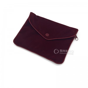 Custom Emboss Printing Luxury Envelope Jewelry Bag With Snap Button and zipper velvet Earring Necklace Jewelry Pouch