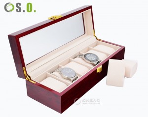 6-slots High Grade Clear Watch Storage Box Customized Wooden Watch Case With Metal Lock