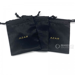 Wholesale Customized Small Dust Silk Satin jewellery Bag Black Drawstring Satin jewelry Pouch with Logo Printing
