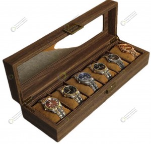 High Grade Walnut  Velvet Pillow Inside Watch Storage Box Clear Flip Watch Organizer Box With Lock