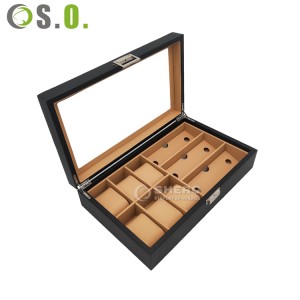 Custom Logo Wooden Jewelry Display PU Leather Boxes Case Magnetic Creative watch storage Wood Watch Box