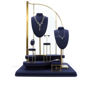 Navy Blue Jewelry Window Display Stand Necklace Earrings Racks Set