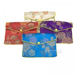 Custom Jewelry Silk Purse Pouch Gift Bags Chinese Brocade Jewelry Pouch Zipper Envelope Brocade bag