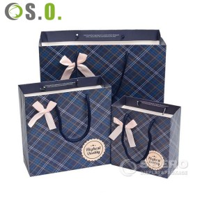 Custom Luxury Black Ribbon Handle Cardboard Shopping Packaging Bag Customized Printed Paper Gift Bags With Bow Knot