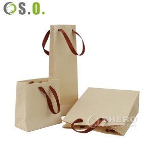 Custom Luxury Kraft Wine Paper Bags with Handle Printed Logos for Crafts Shopping Food & Gifts Durable Packaging Paper Bag