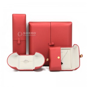 Red Double Open Design Button Lock PU Jewelry Packaging box Ring Earring Bracelet Jewelry Box