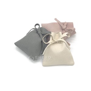 Wholesale Custom Beige Pink Microfiber Suede Jewellery Packaging Bag Drawstring Gift Jewelry Pouches with Logo