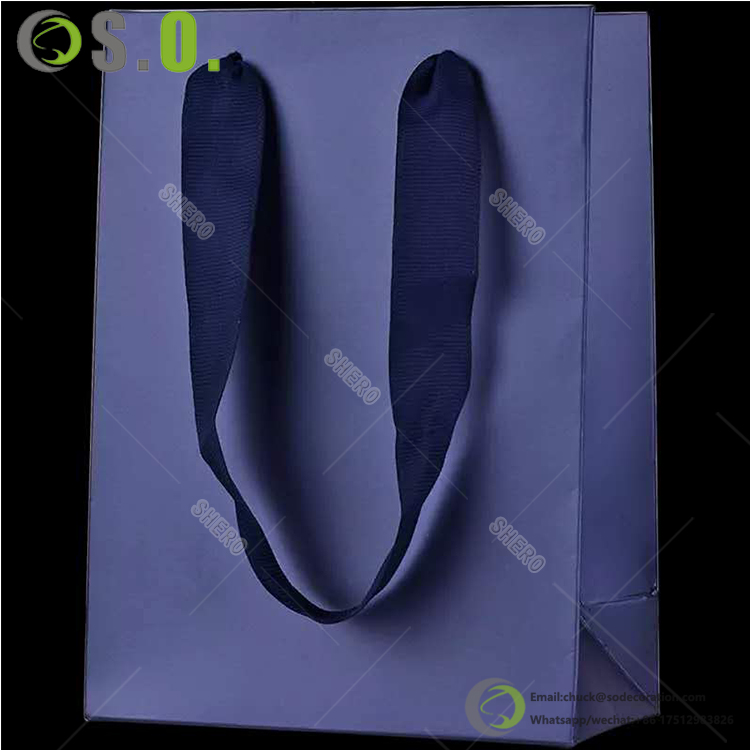 Custom Gift Bags Luxury Boutique Perfumes Packaging Blue Black Wedding Small Jewelry Paper Bag With Handles