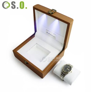 Boîte de montre de luxe en cuir Pu, Design unique, boîte de montre de luxe carrée personnalisée avec lumière LED, offre spéciale