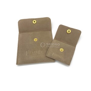 Velvet jewelry package pouch with embossed logo suede soft small jewelry pouch with button