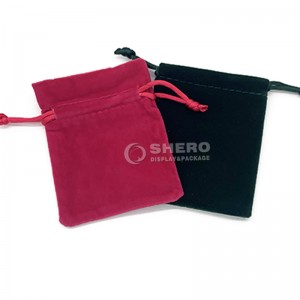 Portable color flocking gold printing custom velvet pouch jewelry drawstring bag