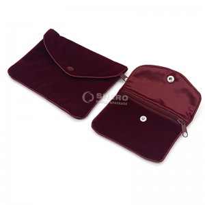 Custom logo printed small envelope flap suede jewelry bag velvet pouches with button