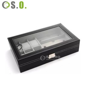 Custom logo 6 12 24 slots luxury pu leather gift packaging watch storage box black single watch case band strap display box