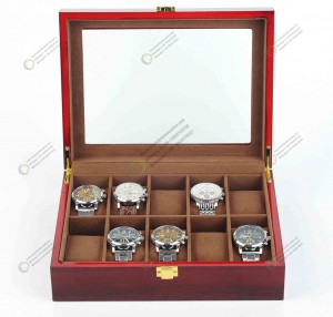 Wholesale Custom Logo Luxury 10 Slots Large Wooden Pocket Watch Storage Box Lock Wood Velvet Glass Watch Boxes Display Gift Case