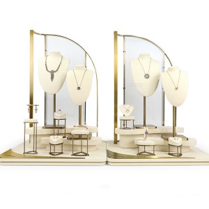 Beige Microfiber Metal Jewelry Display Set Luxury Window Stand