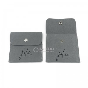 Custom printed suede envelope grey jewelry pouch and packaging gift bag with button