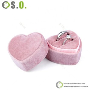 Wholesale Pink Velvet Cheap Jewelry Ring Storage Organizer Small Heart Box Display