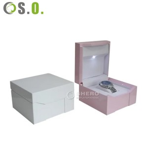 Hot sale LED light single wrist watch storage box stylish wooden glossy watch gift jewelry boxes with leather inside