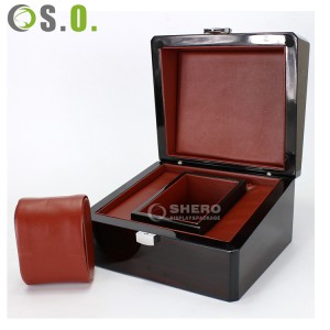 High-end Best Quality Wooden Leather Watch Box With Lock Flip Watch Storage Boxes