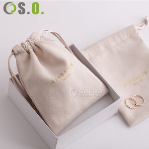 Custodia regalo per gioielli con sacchetto per imballaggio con coulisse in cotone bianco di alta qualità con logo personalizzato