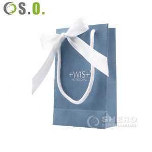 Fancy Design Luxury Ribbon Clothing Packaging Shoes Shopping Handle Printed Retail Custom Blue Paper Bags