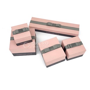 Wholesale Pink Ring Necklace Box Paper Trinket Box Small Jewelry Organizer Earring Package Box cover box with bow knot
