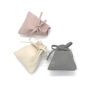 Wholesale Custom Beige Pink Microfiber Suede Jewellery Packaging Bag Drawstring Gift Jewelry Pouches with Logo