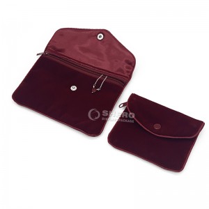 Custom Emboss Printing Luxury Envelope Jewelry Bag With Snap Button and zipper velvet Earring Necklace Jewelry Pouch