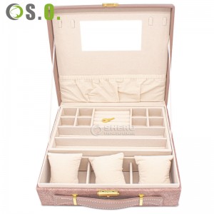High Grade Jewelry Organizer Case With Handle Luxury Leather Ring Bangle Jewelry Case With Mirror