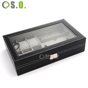 Custom logo 6 12 24 slots luxury pu leather gift packaging watch storage box black single watch case band strap display box