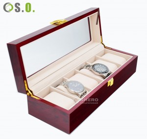 6 Slots Watches Package Wooden Grain Pu Leather Storage Luxury Watch Display Box