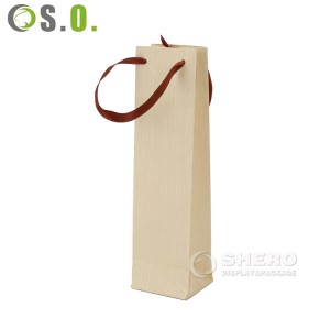 Custom Recycled Ivory Clothes Packaging Gift Bag With Ribbon Handle Luxury Cream Beige Wine Shopping Paper Bags